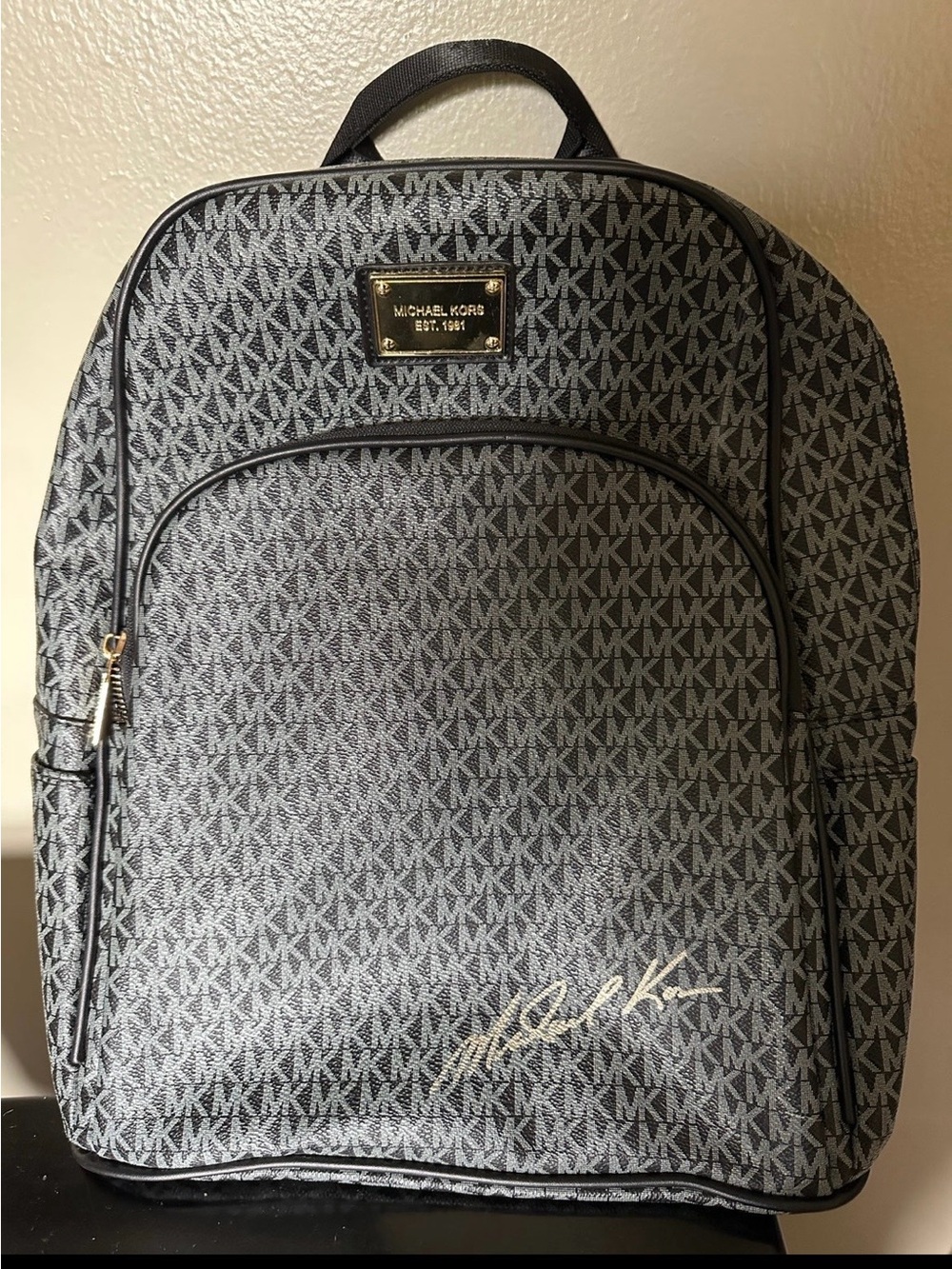 Michael Kors Black and Gray MK Logo Backpack